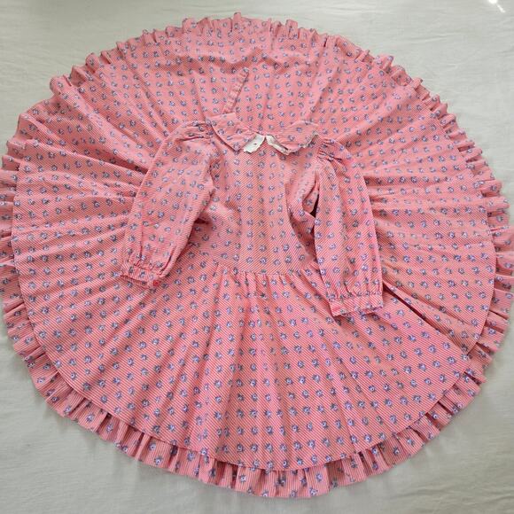 Vintage Other - Vintage Floral Pink Striped Full Circle Dress kids 6